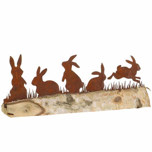 Floristik24 Kaninfamilie-rust på træbørk 25 cm H9cm