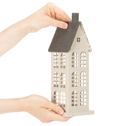 Dekorativt metalhus med vinduer og pejs, 28 cm | Floristik24.dk
