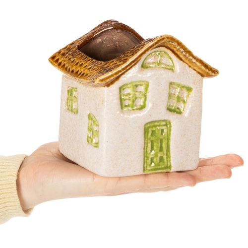 Artikel Keramisk fyrfadsstage til hus, rustik stil til en hyggelig atmosfære, 11 cm