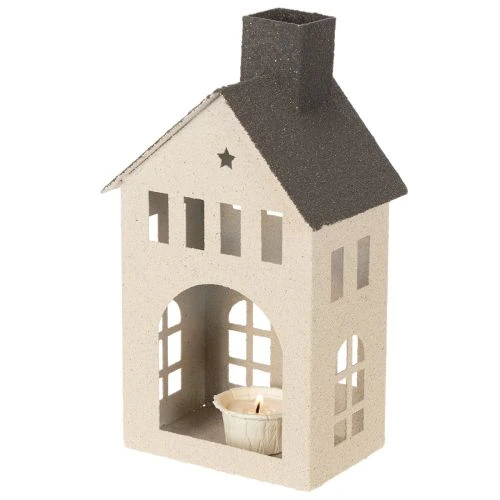 Dekorativt metalhus med skorsten og vindue, 24 cm | Floristik24.dk