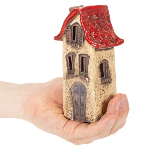 Keramikhusdekoration med rødt tag, lysende hus, 15 cm, 2 stk. | Floristik24.dk
