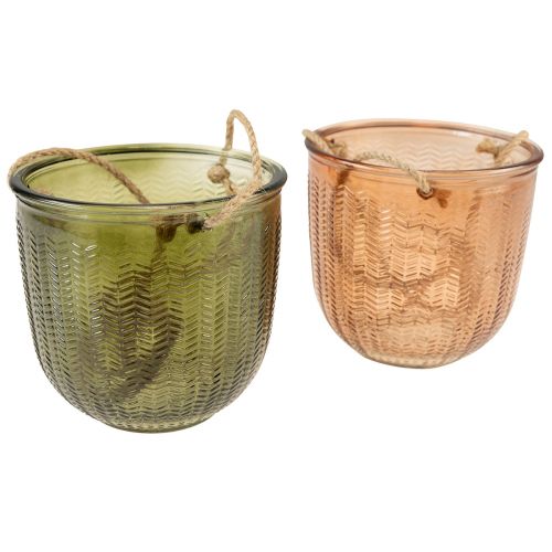 Hængepotte glas dekorativ glaskrukke retro grøn brun 14,5cm 2stk