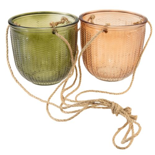 Artikel Hængepotte glas dekorativ glaskrukke retro grøn brun 14,5cm 2stk