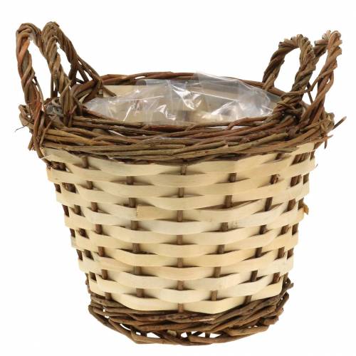 Floristik24 Planter påske kurv med håndtag rund creme, brun Ø15 / 18cm, sæt med 2