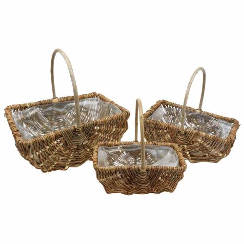 Håndtagskurv rektangulær natur 34×26/29×20/24×15cm sæt med 3