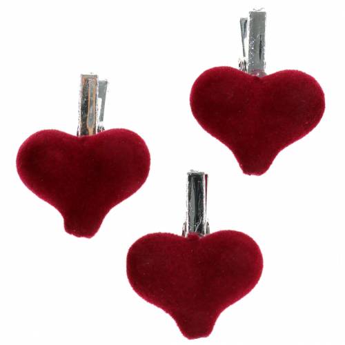 Artikel Deco hjerte med klips rød 3cm 8 stk