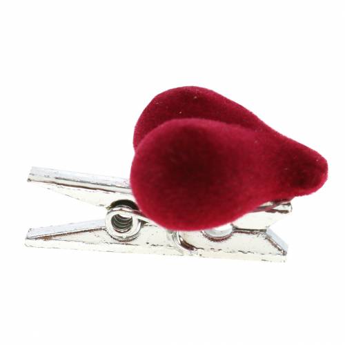 Artikel Deco hjerte med klips rød 3cm 8 stk
