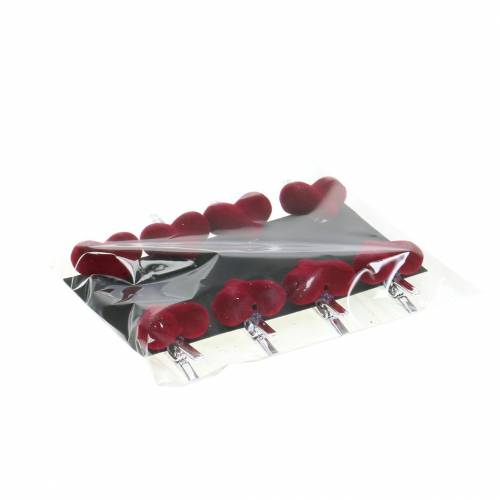 Artikel Deco hjerte med klips rød 3cm 8 stk