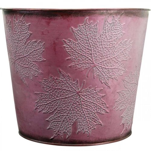Artikel Efterårskrukke, plantespand, metaldekoration med blade vinrød Ø25,5cm H22cm