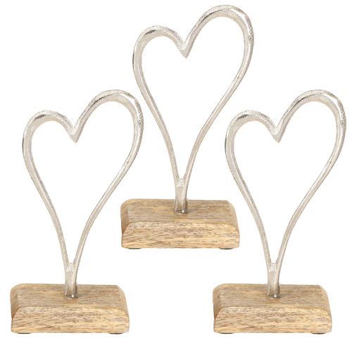 Artikel Hjertedekoration Metal Træ Base Natur Sølv H15,5cm 3 Stk
