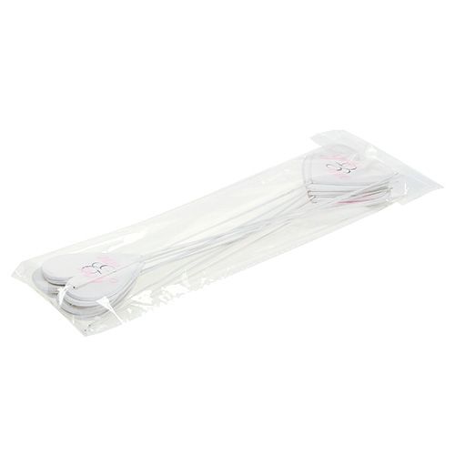 Artikel Hjerte på pind 7cm hvid, pink 12 stk