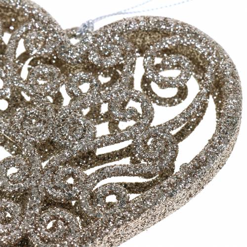Floristik24 Juletræspynt hjerte champagne glitter 10cm 12stk