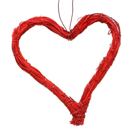 Artikel Raffia hjerter til at hænge røde 10 cm 12stk