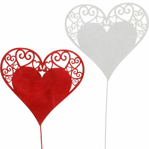 Hjerte på en pind, dekorativt stikhjerte, bryllupsdekoration, Valentinsdag, hjertedekoration 16 stk.