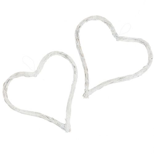 Raffia hjerte til at hænge hvidt 15 cm 8stk | Floristik24.dk