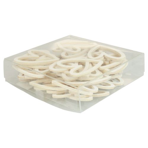 Artikel Hjertedekoration spredt dekoration hjerter træ bordpynt creme 4,5cm 48 stk
