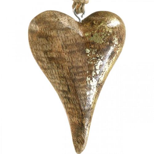 Floristik24 Træhjerter med gulddekoration, mangotræ, dekorative vedhæng 10cm × 7cm 8 stk.