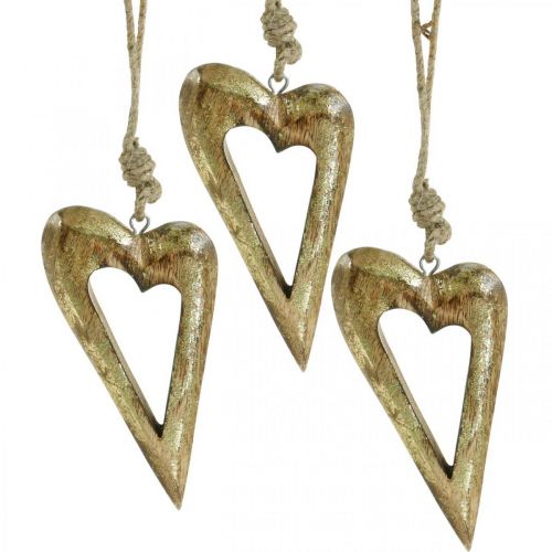 Floristik24 Deco hjerte, mango træ guld effekt, træ dekoration til at hænge 13,5 cm × 7 cm 4 stk