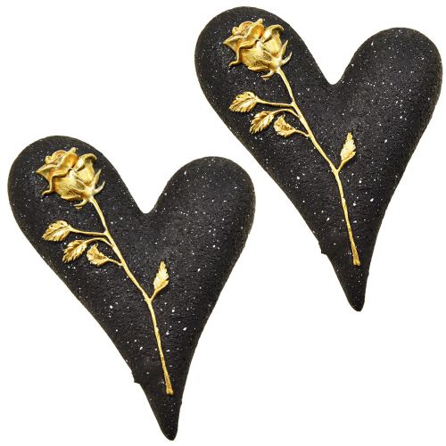Floristik24 Hjerte med rosasort guld gravdekoration 14×10×3cm 2 stk