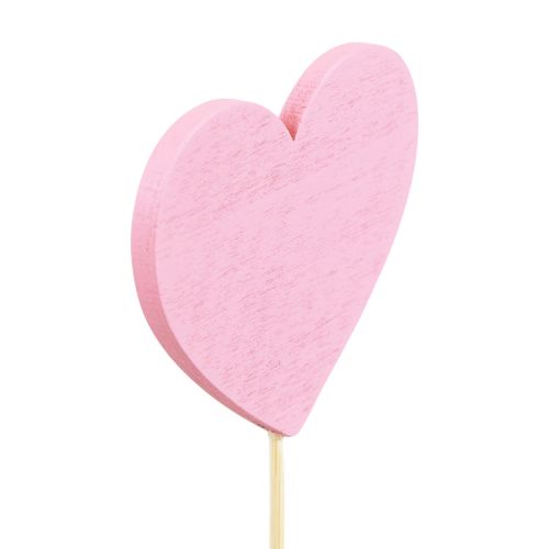Floristik24 Blomsterstik træhjerte dekorativt stik pink 6,5×6cm 10stk