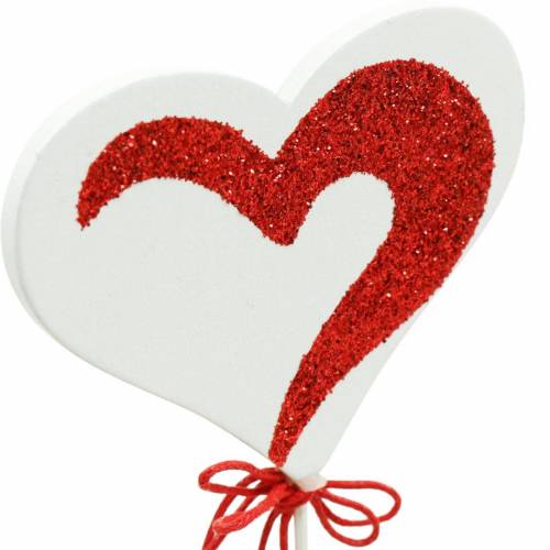 Artikel Hjerte på pind rødt, hvidt dekorativt hjerte dekorativt stik Valentinsdag 16 stk