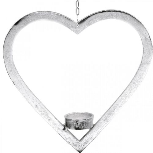 Hjerte til at hænge, fyrfadsstage til advent, bryllupsdekoration metal sølv H24cm