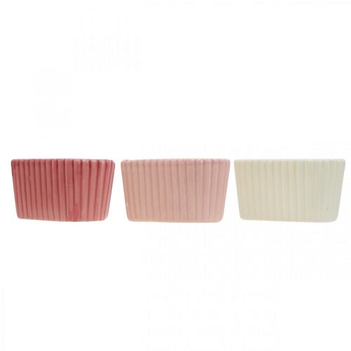 Artikel Dekorativ hjerte keramik hvid, pink, mini plantekasse H6cm 3 stk
