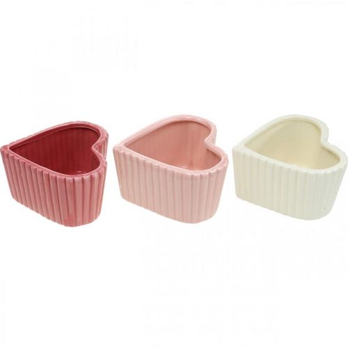 Artikel Dekorativ hjerte keramik hvid, pink, mini plantekasse H6cm 3 stk