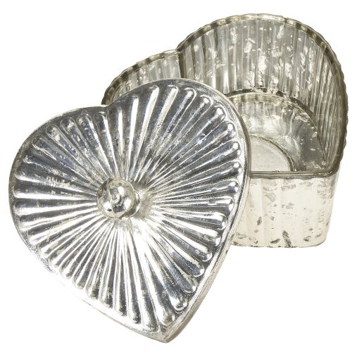 Artikel Hjerteformet dåse med låg, glasdåse med hjerte, champagne, 15,5 x 15 x 10 cm