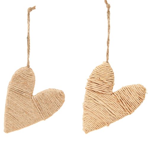 Artikel Hjerter til ophængning af hamp og raffia dekoration, naturlige H10,5 cm, 8 stk.