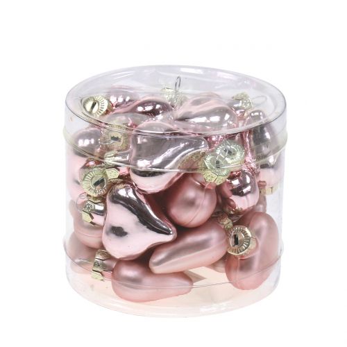 Artikel Trædekoration hjerte pink lavet af glas 3cm 20 stk