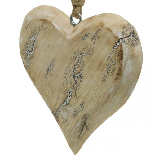 Floristik24 Bryllupsdekoration, hjertevedhæng, Valentinsdag, trædekoration med mønster natur, vasket hvid 14×15,5cm 3 stk.
