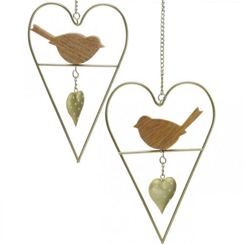 Floristik24 Dekorative hjerter til ophængning af metal med fugletræ 12×18cm 2stk