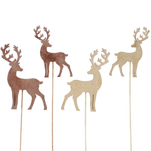 Artikel Hjorte dekorativt blomsterstik bronze guld 8-10cm 18 stk