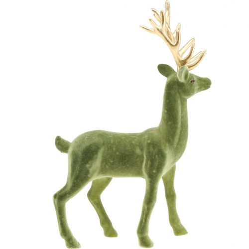 Artikel Dekorativ hjorte dekorativ figur dekorativ rensdyr flokket grøn H37cm