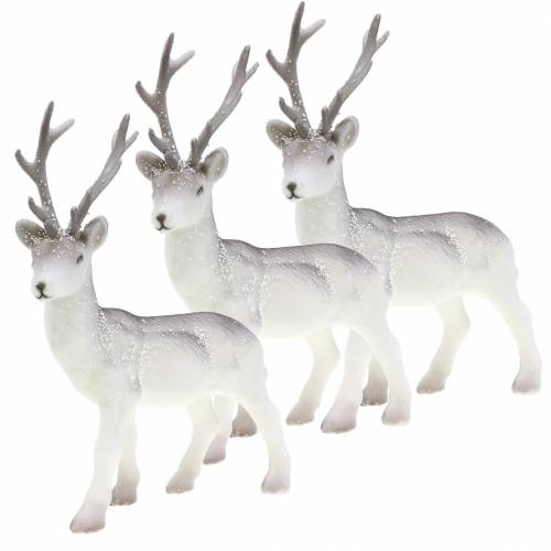 Artikel Dekorativ Rensdyr Hvid med Glitter – Vinter Julepynt 20cm 3stk