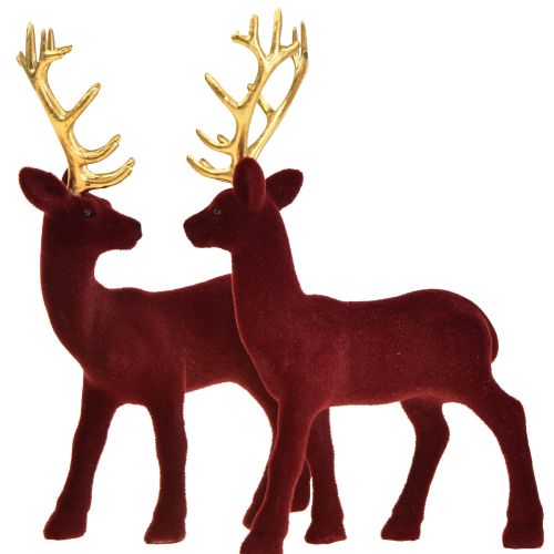 Artikel Deer Deco Rensdyr Bordeaux Guldkalveflokket 20 cm sæt med 2