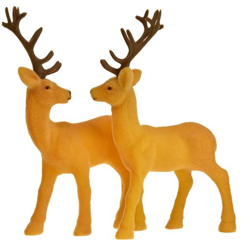 Floristik24 Deer deco rensdyr gul brun flokket H20,5 cm sæt med 2