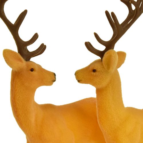 Artikel Deer deco rensdyr gul brun flokket H20,5 cm sæt med 2