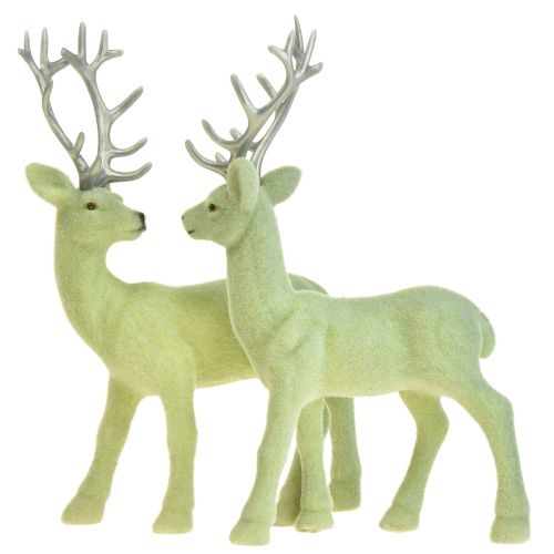 Floristik24 Deer Deco Rensdyr Grøn Grå Kalveflokket 20 cm Sæt med 2