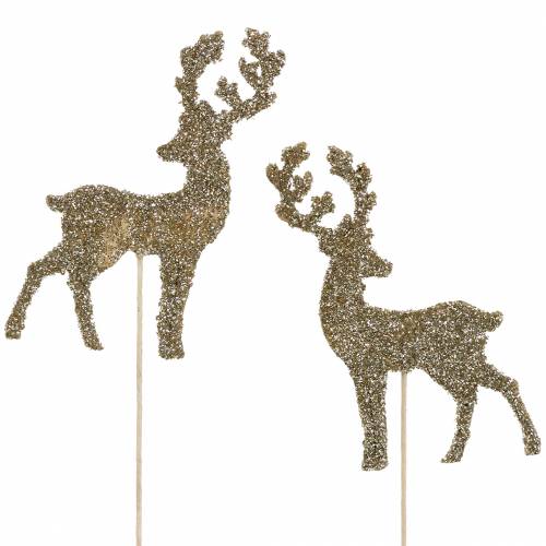 Deco stik hjort glitter guld sorteret 8/10cm 18stk