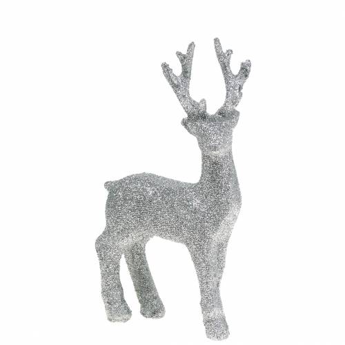 Floristik24 Dekorativ figur hjorte sølvglitter 9cm x 16cm