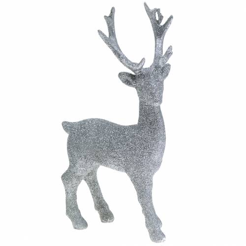 Artikel Deco figur hjorte sølv glitter 25cm x 12cm