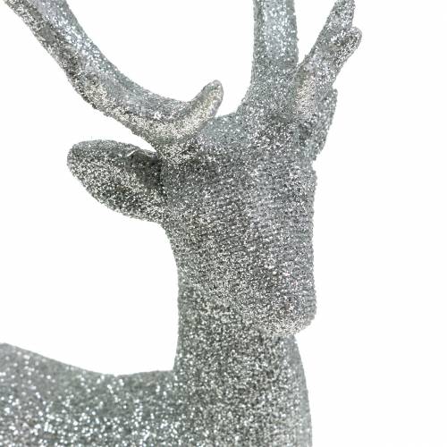 Artikel Deco figur hjorte sølv glitter 25cm x 12cm