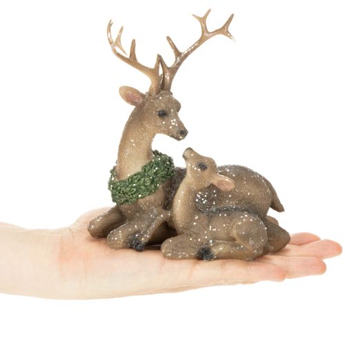 Dekorativ figur af en hjortefamilie med sne som vinterdekoration, 17 cm | Floristik24.dk