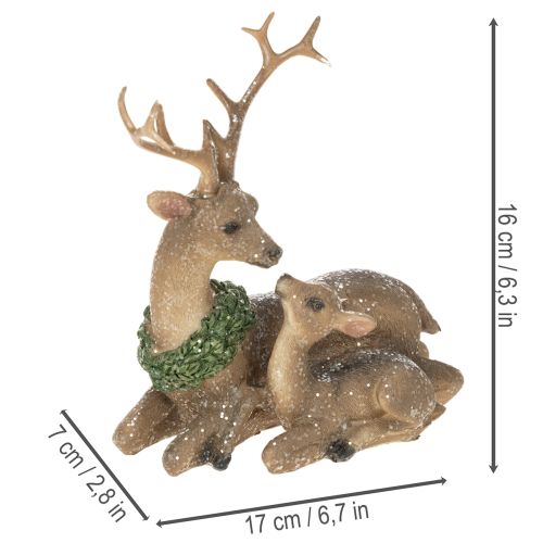 Dekorativ figur af en hjortefamilie med sne som vinterdekoration, 17 cm | Floristik24.dk