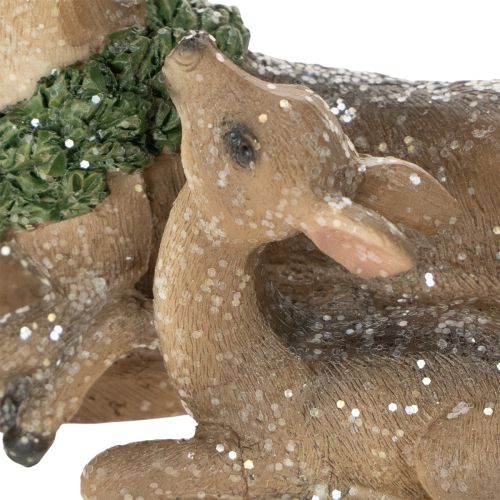 Dekorativ figur af en hjortefamilie med sne som vinterdekoration, 17 cm | Floristik24.dk