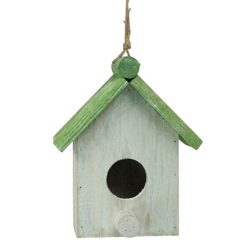 Artikel Hængende dekoration fuglehus træ grøn hvid 14,5×7,5×17,5cm