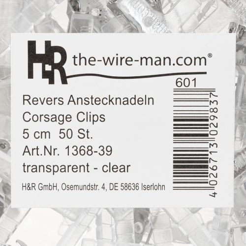 Artikel Bryllupsreversnåle transparente/sølvfarvede 5 cm 50 stk.