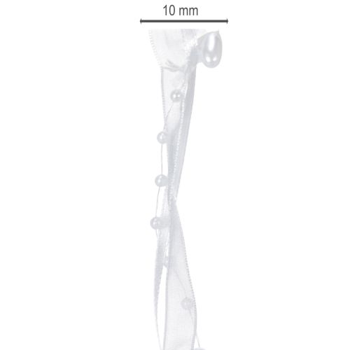 Artikel Bryllupsdekoration organzabånd hvidt 10mm x 5m med hjerter og perler